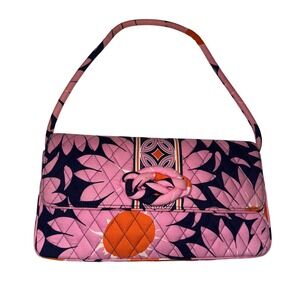 Vera Bradley Quilted Pink Navy Orange Floral Daisy Shoulder Bag Purse Preppy Y2K